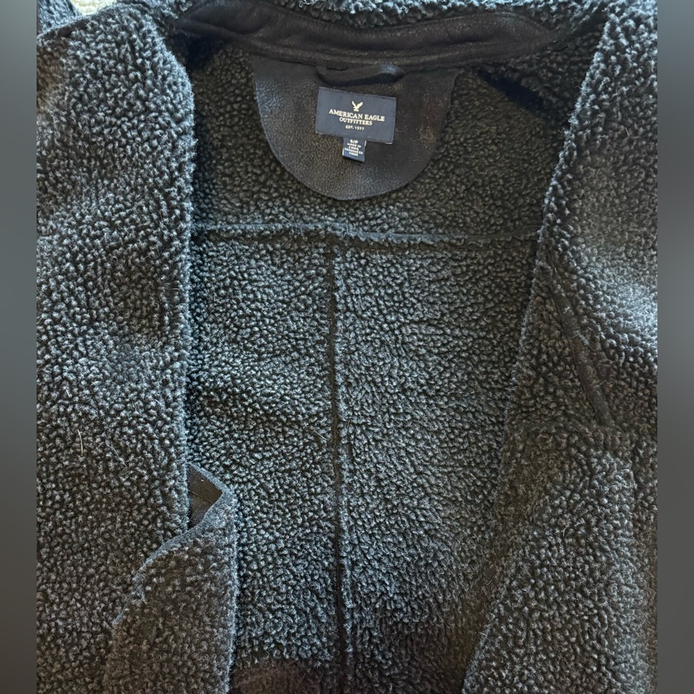 American Eagle Outfitters Faux Suede & Faux Shearling Charcoal Moto Jacket Sz S - Picture 9 of 12
